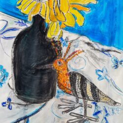 Faye Spencer - Sunflowers with beaded Hoopoe